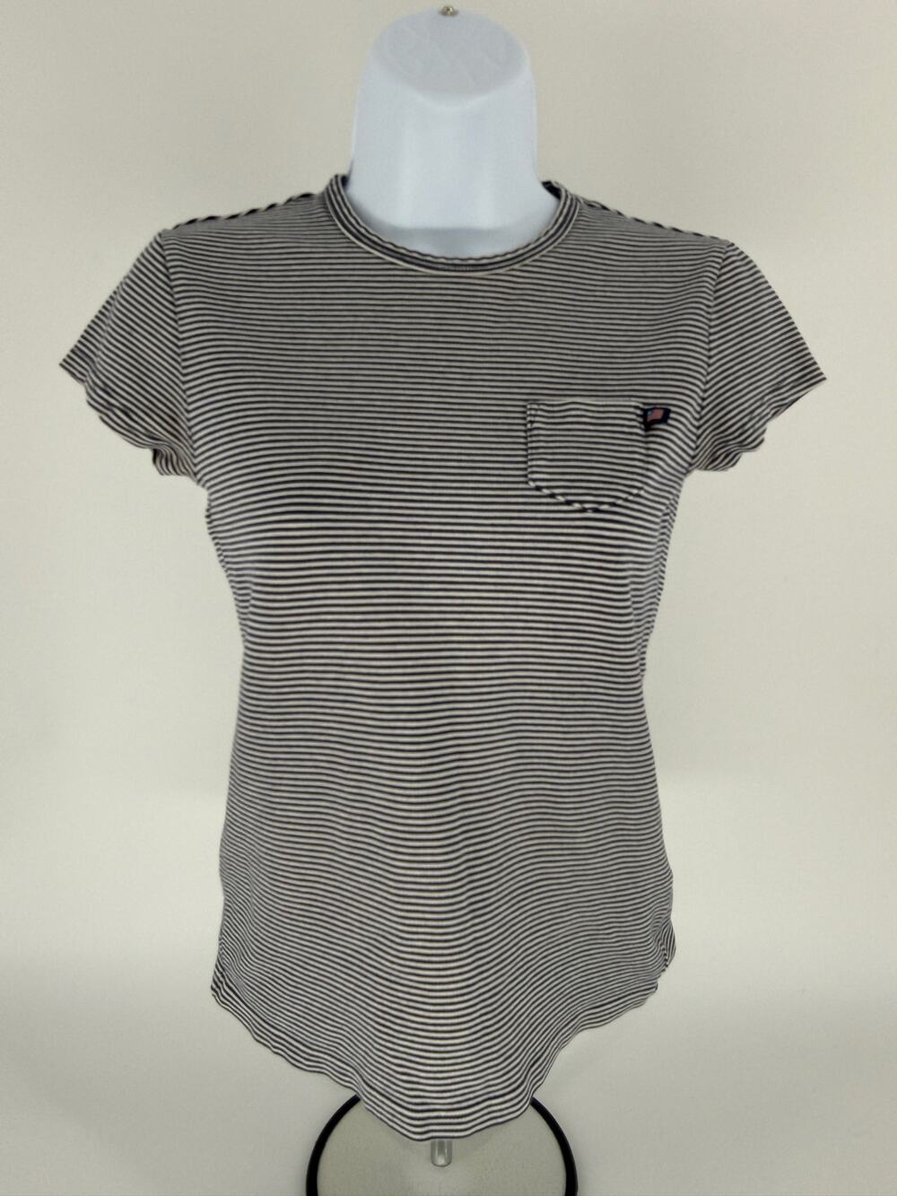 Polo Jeans Co Ralph Lauren Womens Small Black White Stripe Pocket T Shirt USA